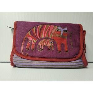 Laurel Burch Cats  Fabric  Clutch Wallet Purse W/Mirror